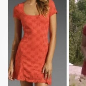 Free People Short Sleeve Mini Dress women L orange Embroidered & eyelet Daisy